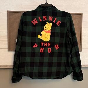 Disney Green and Black Plaid Button Down Shirt